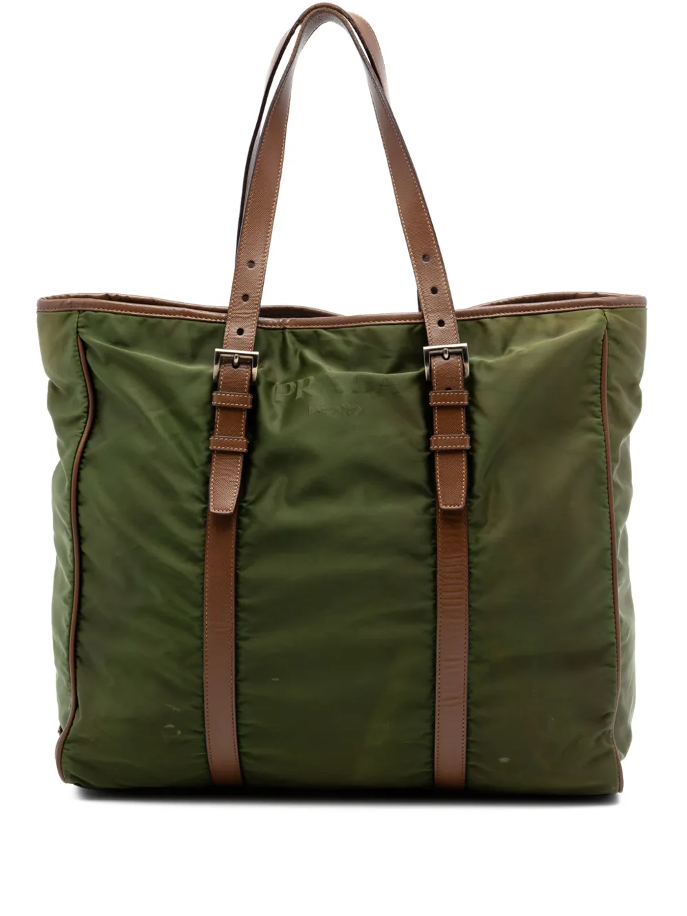 Prada Pre-Owned 2013-2026 Leather Trimmed Tessuto tote bag - Verde