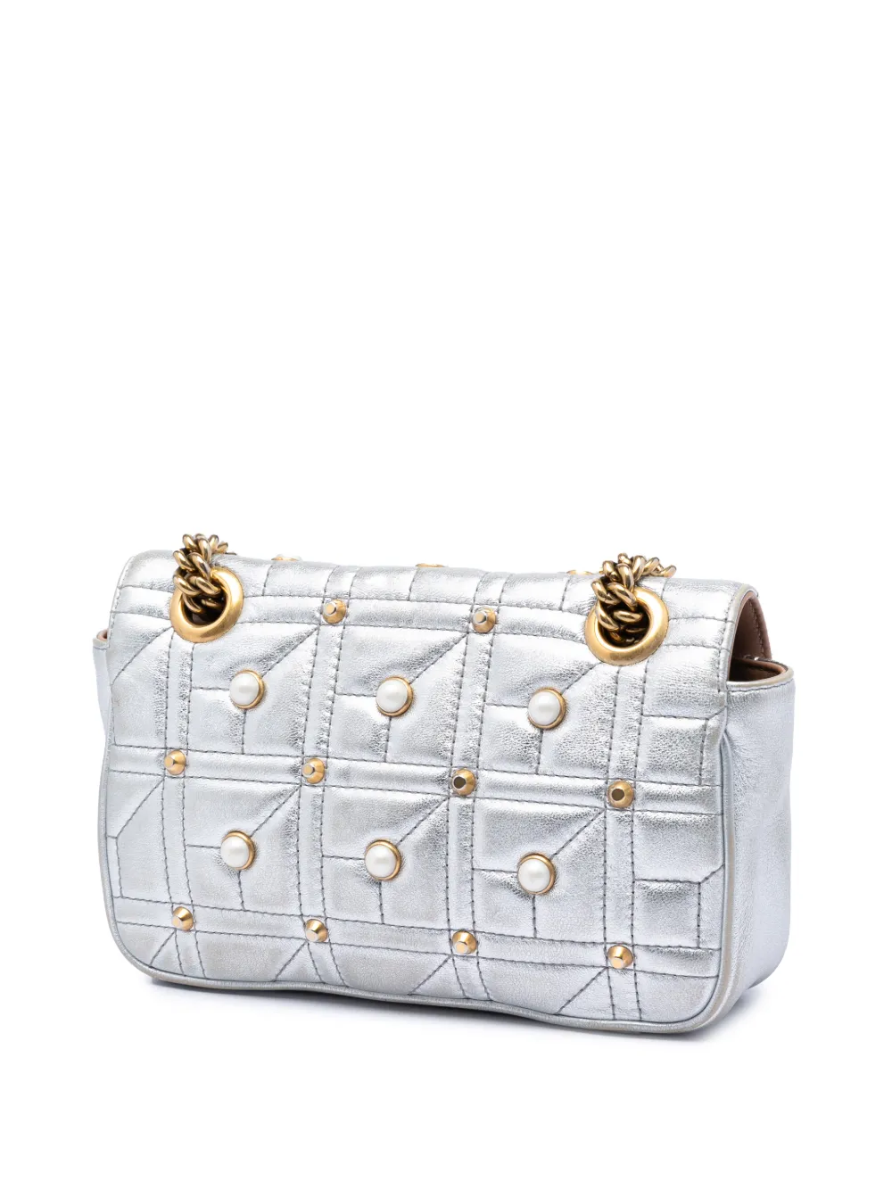  Gucci Pre-owned Bolso De Hombro Pearly Pearl Pequeño De Piel Y Matelassé Con Motivo Gg Marmont 2016-2026 - Plateado 