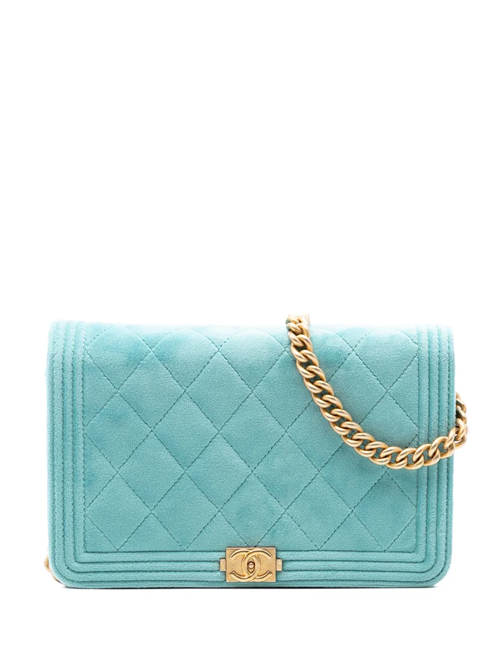 CHANEL Pre-Owned 2019 Quilted Velvet Boy Wallet On Chain crossbody bag - Blu