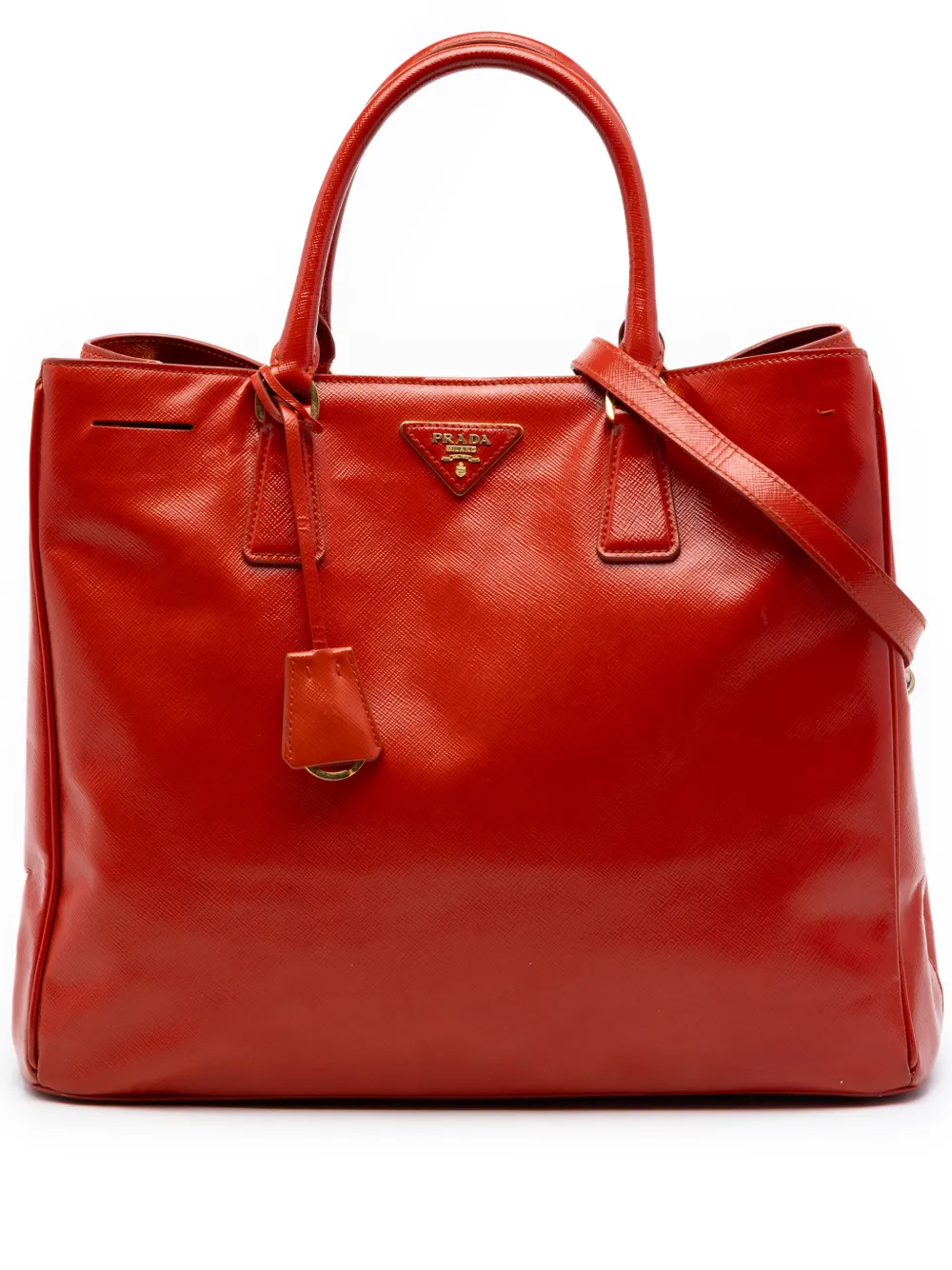 Pre-owned Prada 2010-2026 Large Saffiano Vernice Galleria Satchel In Orange