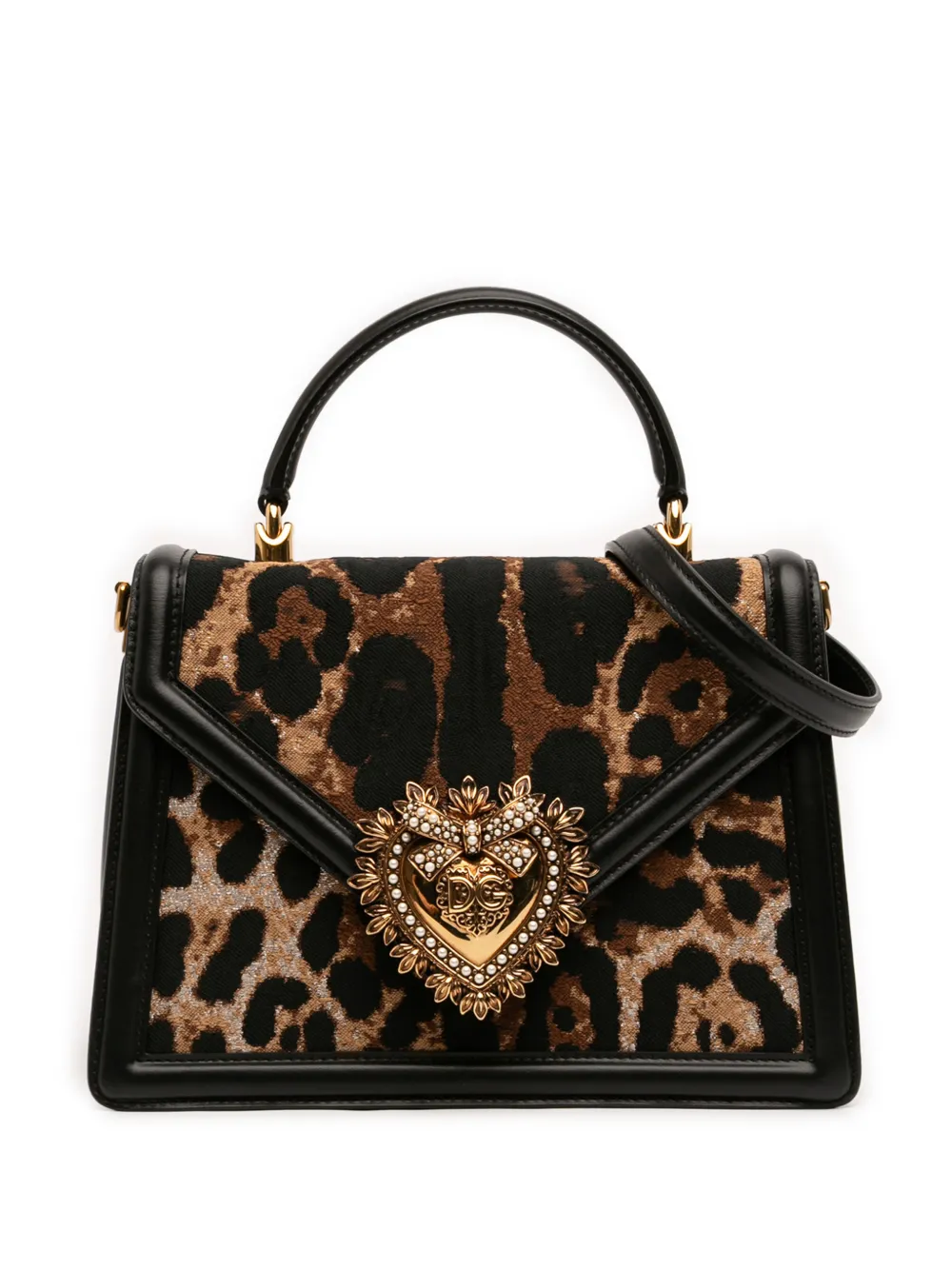 Dolce & Gabbana Pre-Owned 2000-2026 Medium Canvas Leopard Print Devotion satchel - Marrone