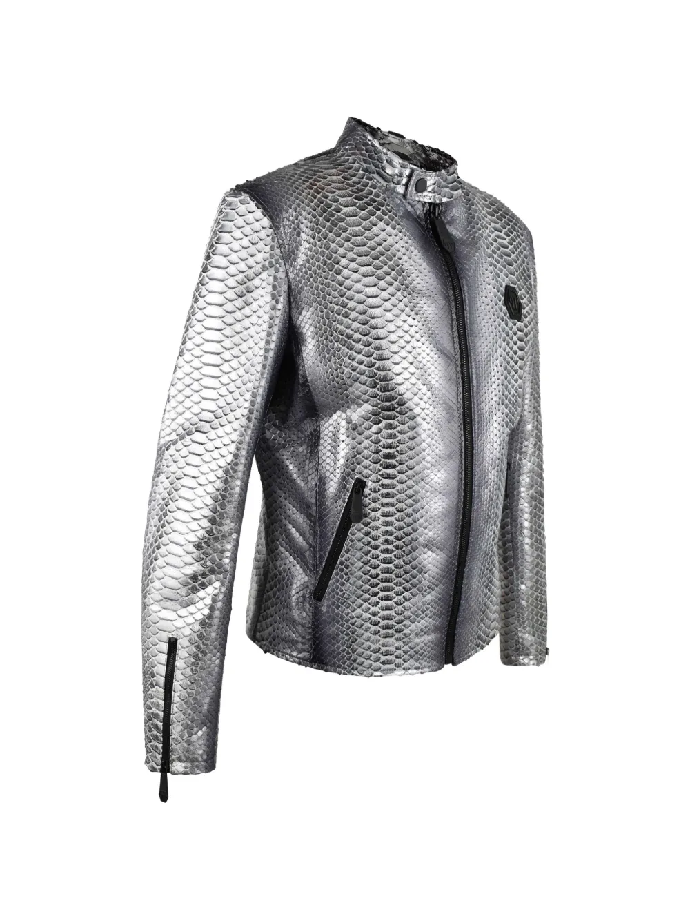  Philipp Plein Veste En Cuir à Effet Peau De Python - Argent 