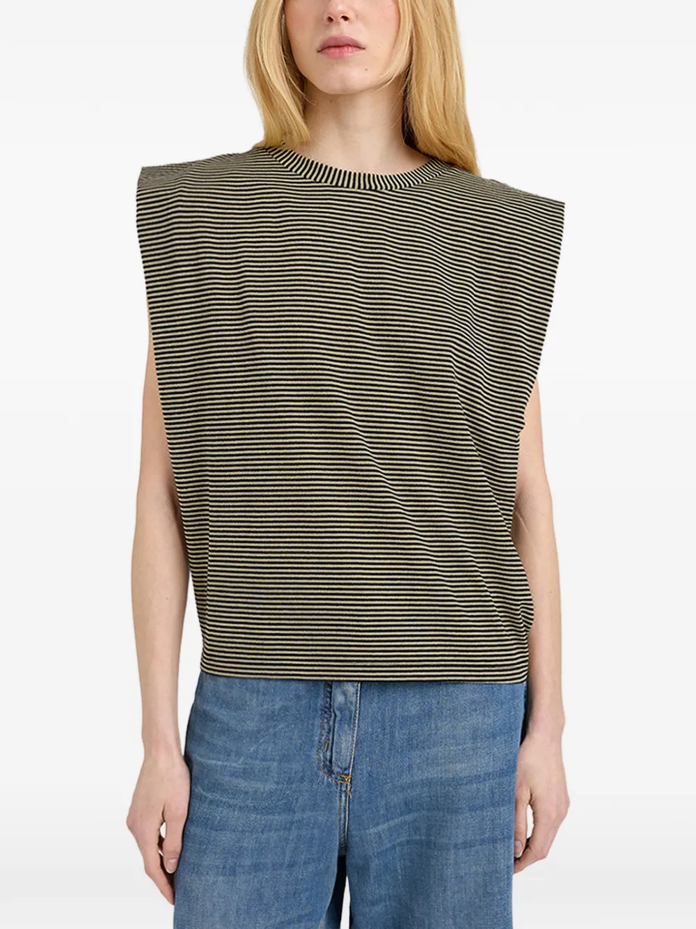 MOMONÌ Gestreept T-shirt met gewatteerde schouders Bruin
