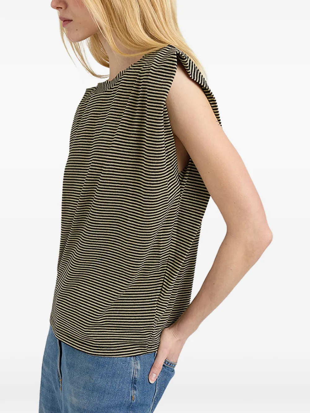 MOMONÌ Gestreept T-shirt met gewatteerde schouders Bruin