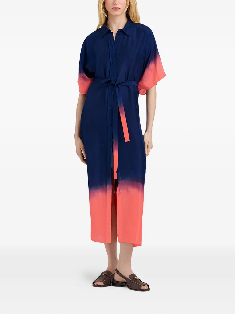 MOMONÌ Loma blouse midi-jurk met tie-dye print Blauw