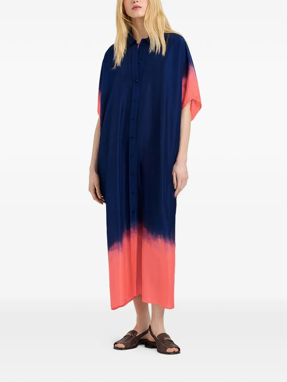 MOMONÌ Loma blouse midi-jurk met tie-dye print Blauw