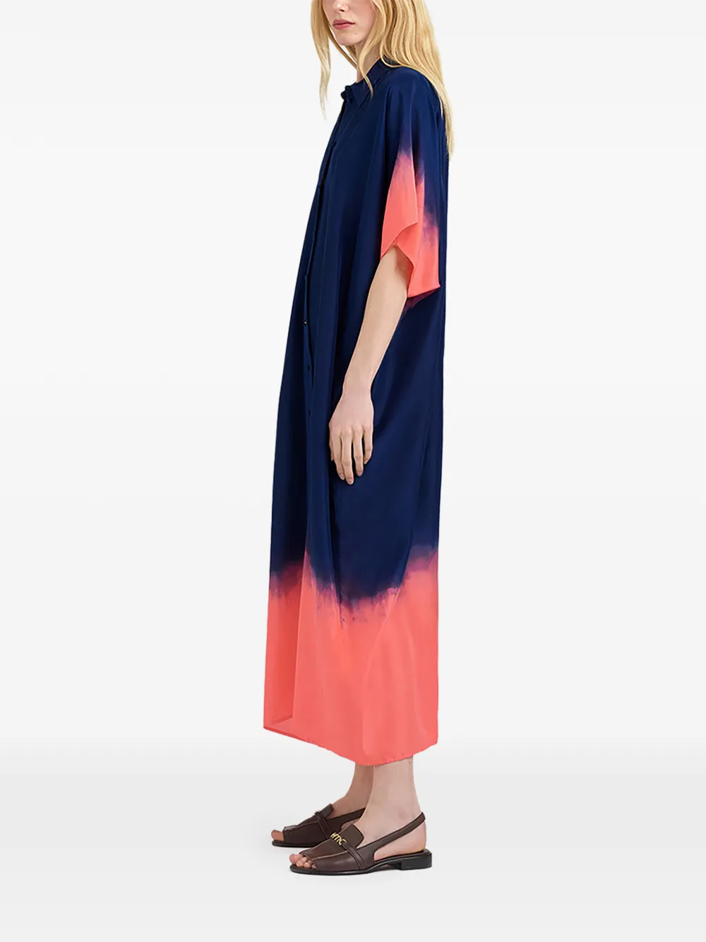 MOMONÌ Loma blouse midi-jurk met tie-dye print Blauw