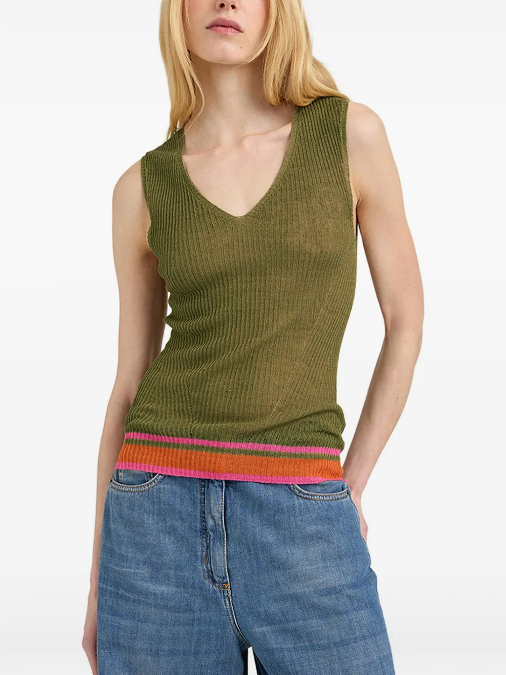 MOMONÌ Ella ribgebreide tanktop Groen