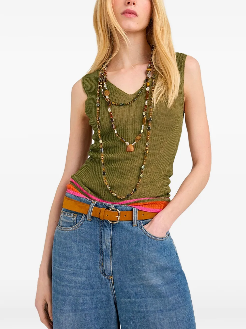 MOMONÌ Ella ribgebreide tanktop Groen