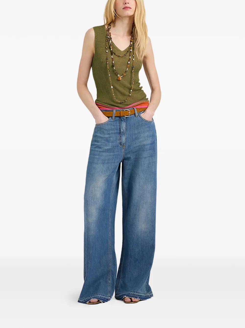 MOMONÌ Ella ribgebreide tanktop Groen