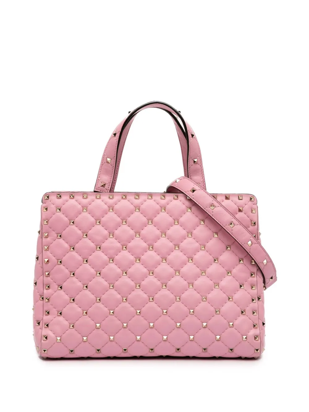 Pre-owned Valentino Garavani 2000-2017 Lambskin Rockstud Spike Satchel In Pink