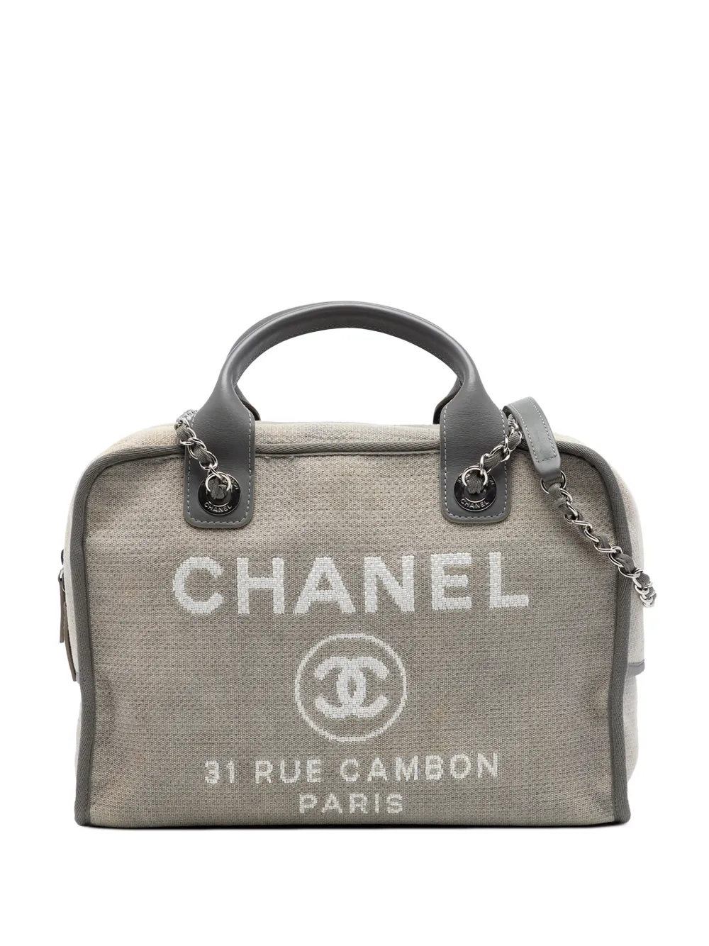 CHANEL Pre-Owned 2015-2016 Large Canvas Deauville Bowling Bag satchel - Grigio