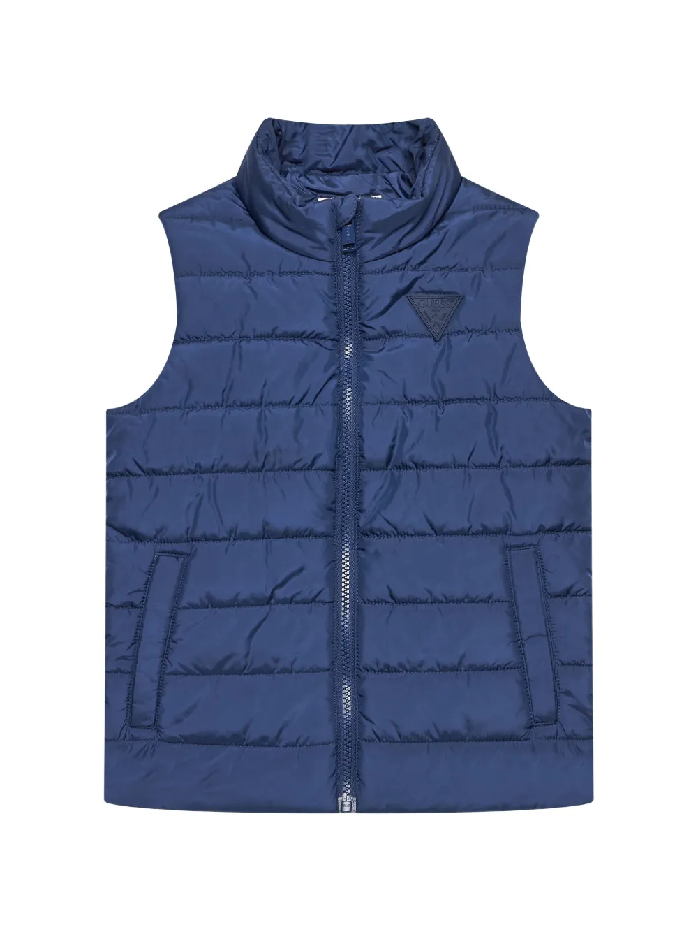 guess kids quilted logo-patch vest jacket - Blau