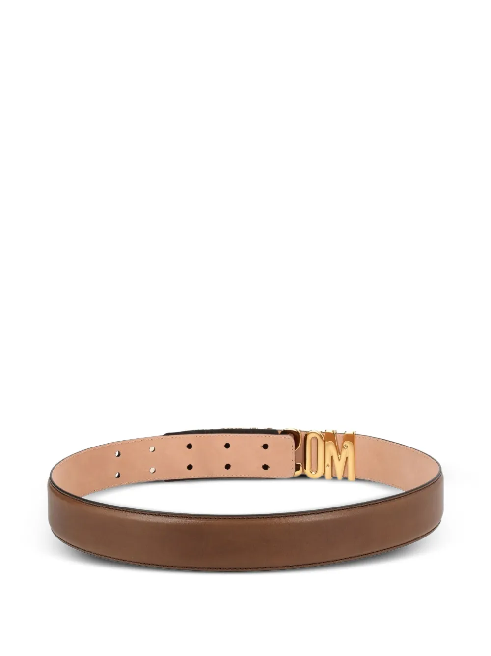Moschino Leren riem met logogesp Bruin