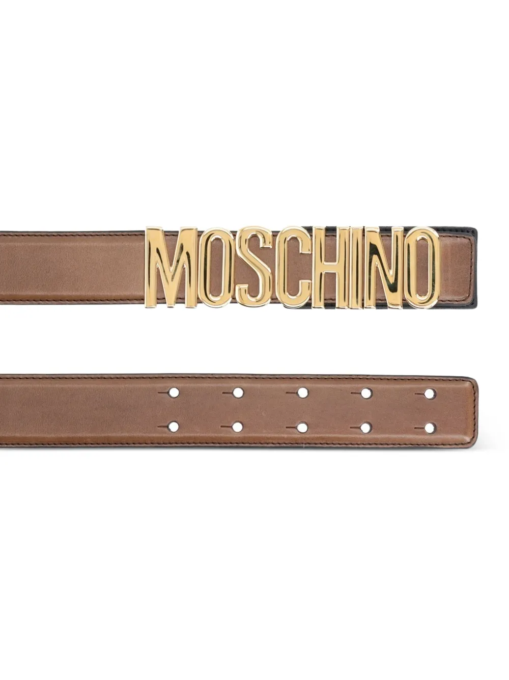 Moschino Leren riem met logogesp Bruin