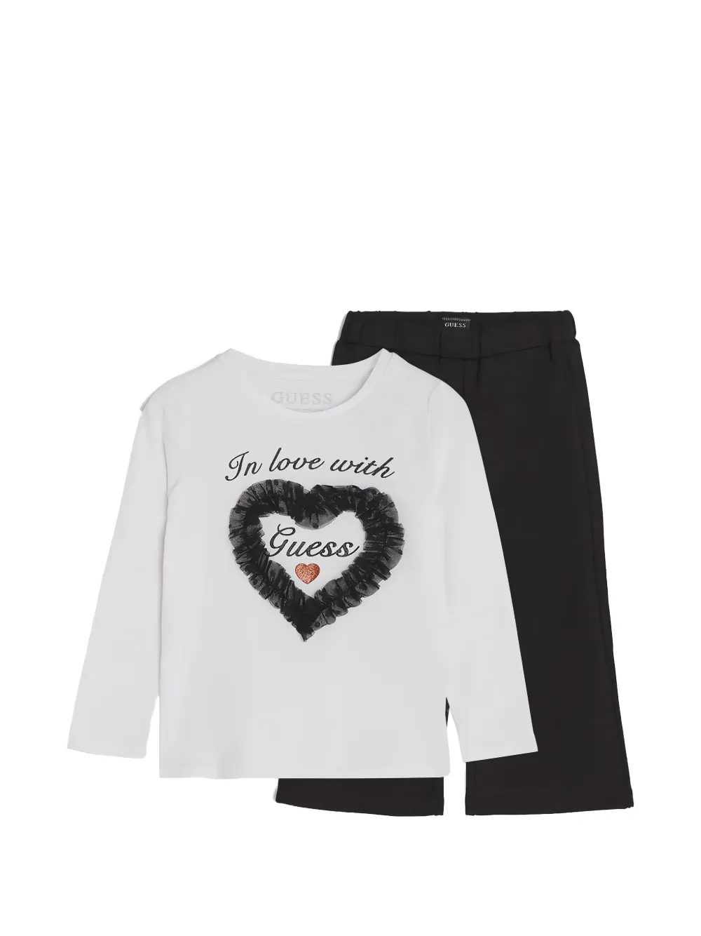 guess kids heart-motif ruffled pajamas - Weiß