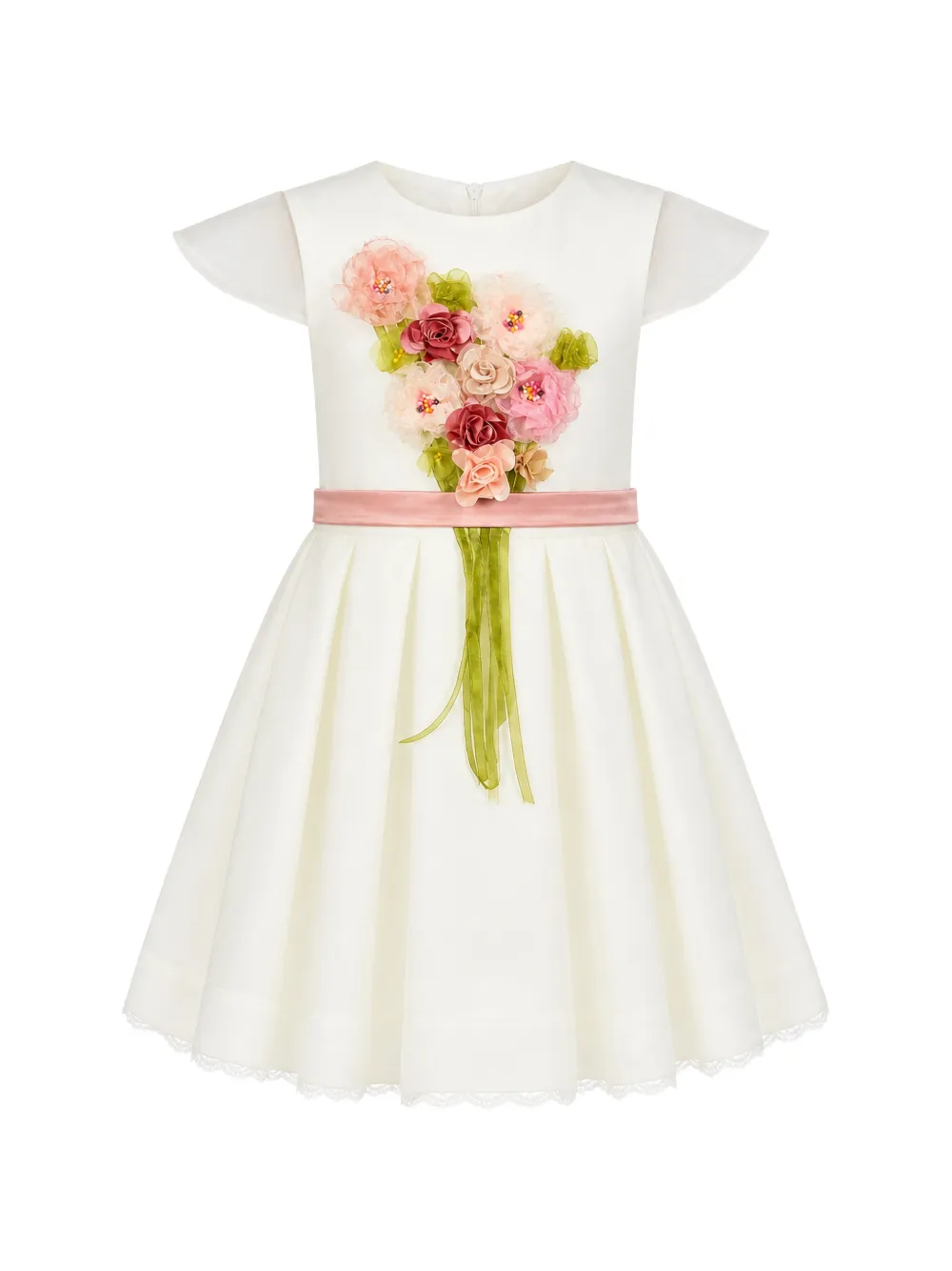 Tulleen Las Flores floral-appliqué pleated dress - Bianco
