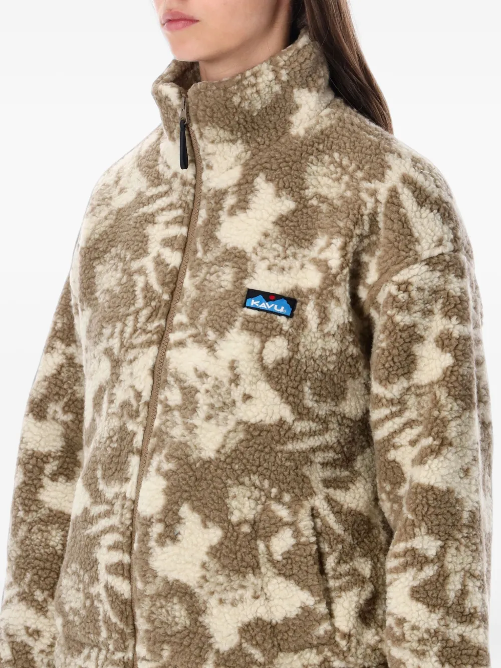 KAVU Loven fleece jack met bloemen-print Bruin