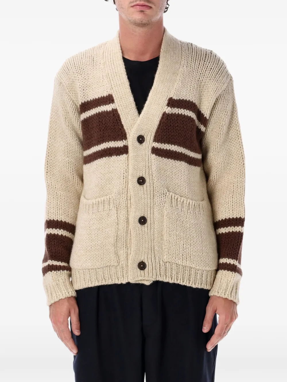 Universal Works Langdale chunky-knit striped cardigan