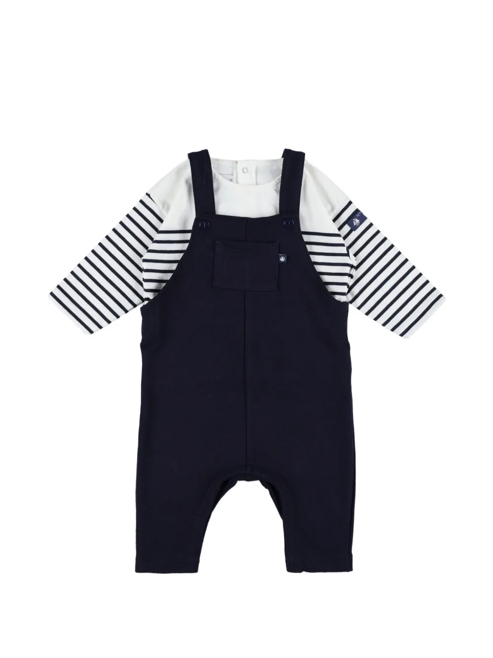 Petit Bateau ストライプ ロングスリーブ オーバーオール セット | ブルー | Image 1