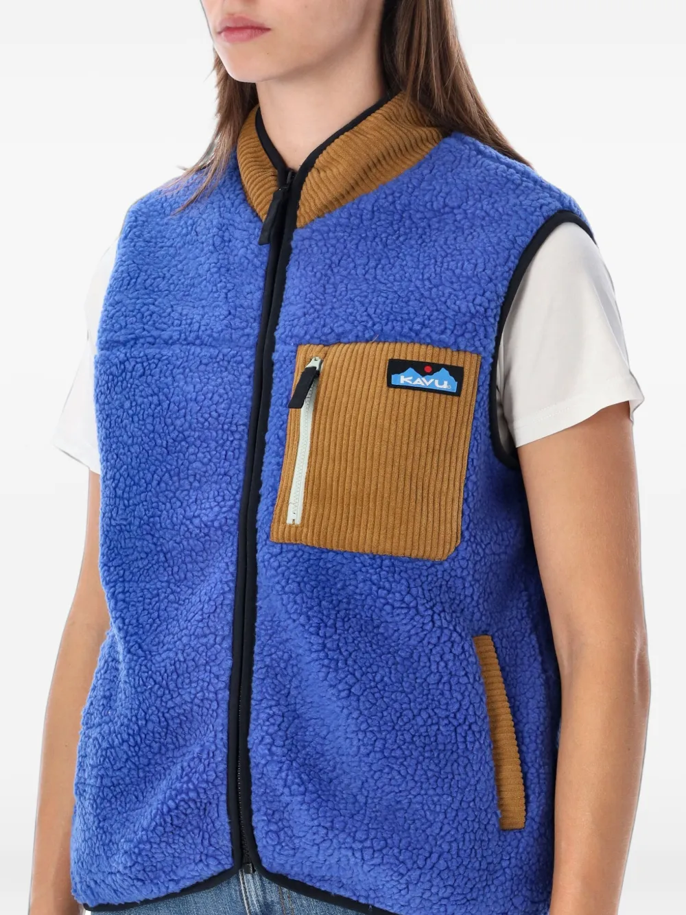 KAVU Ozette fleece bodywarmer met ribfluwelen afwerking Blauw