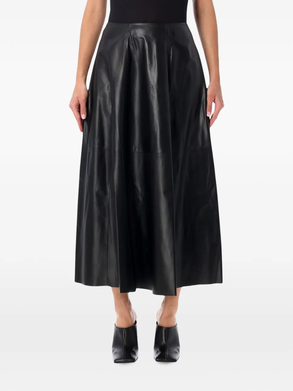 Arma Elini paneled leather midi skirt Zwart