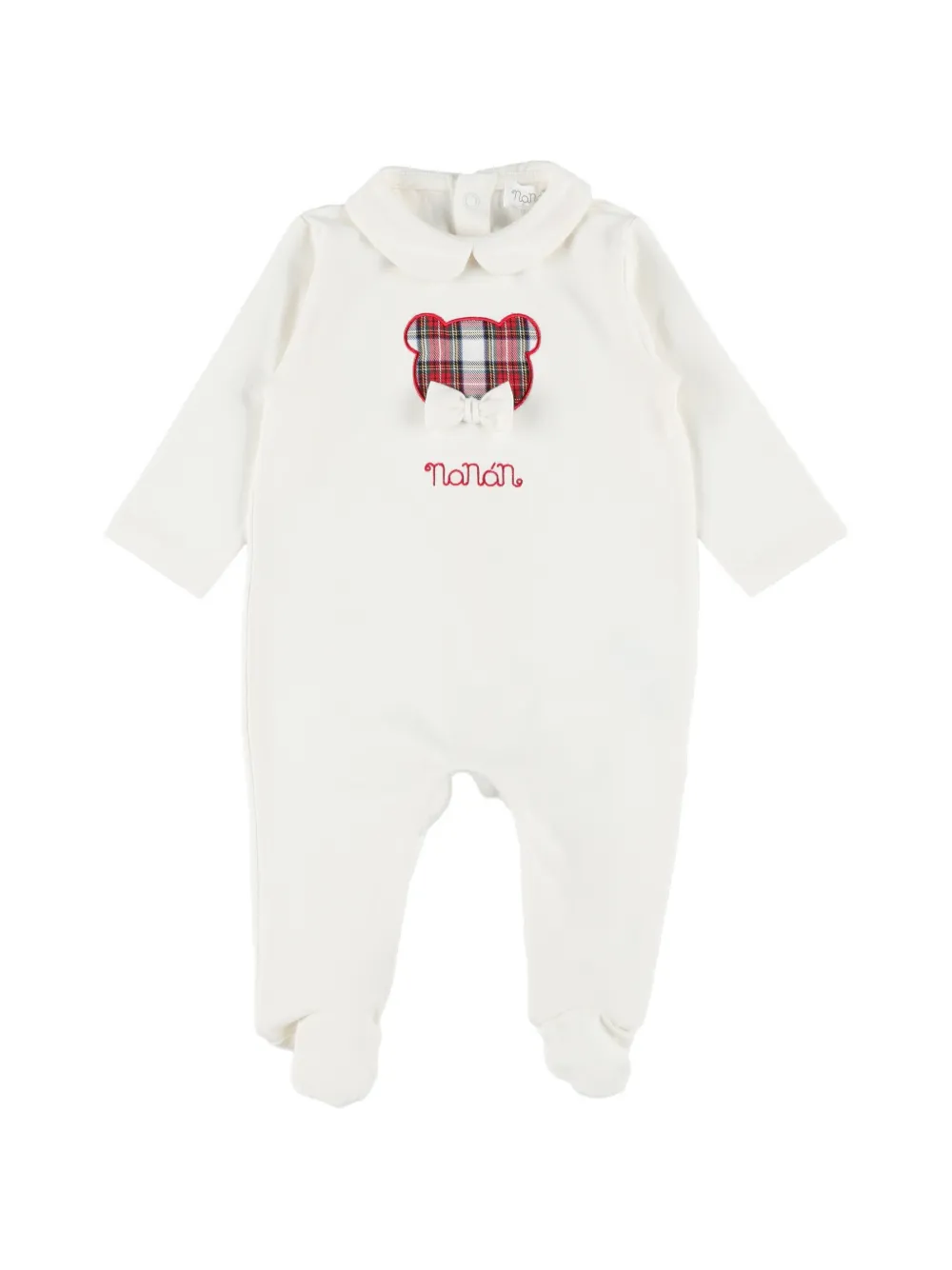 NANAN tartan-appliqué Peter Pan collar sleepsuit - Blanc NANAN tartan-appliqué Peter Pan collar sleepsuit - Blanc
