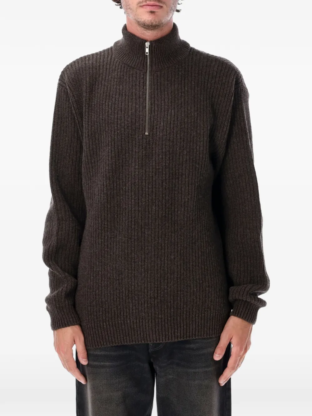 colorful standard ribbed-knit half-zip sweater