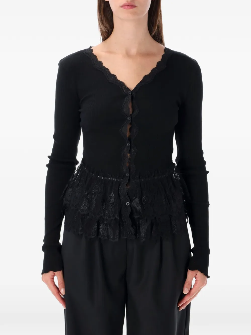 OpéraSPORT Eloisa lace-trim peplum cardigan - Black