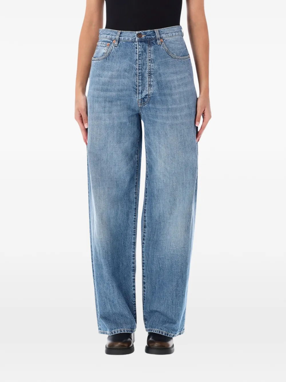 Fortela Jaron embroidered-logo wide-leg jeans - Blau