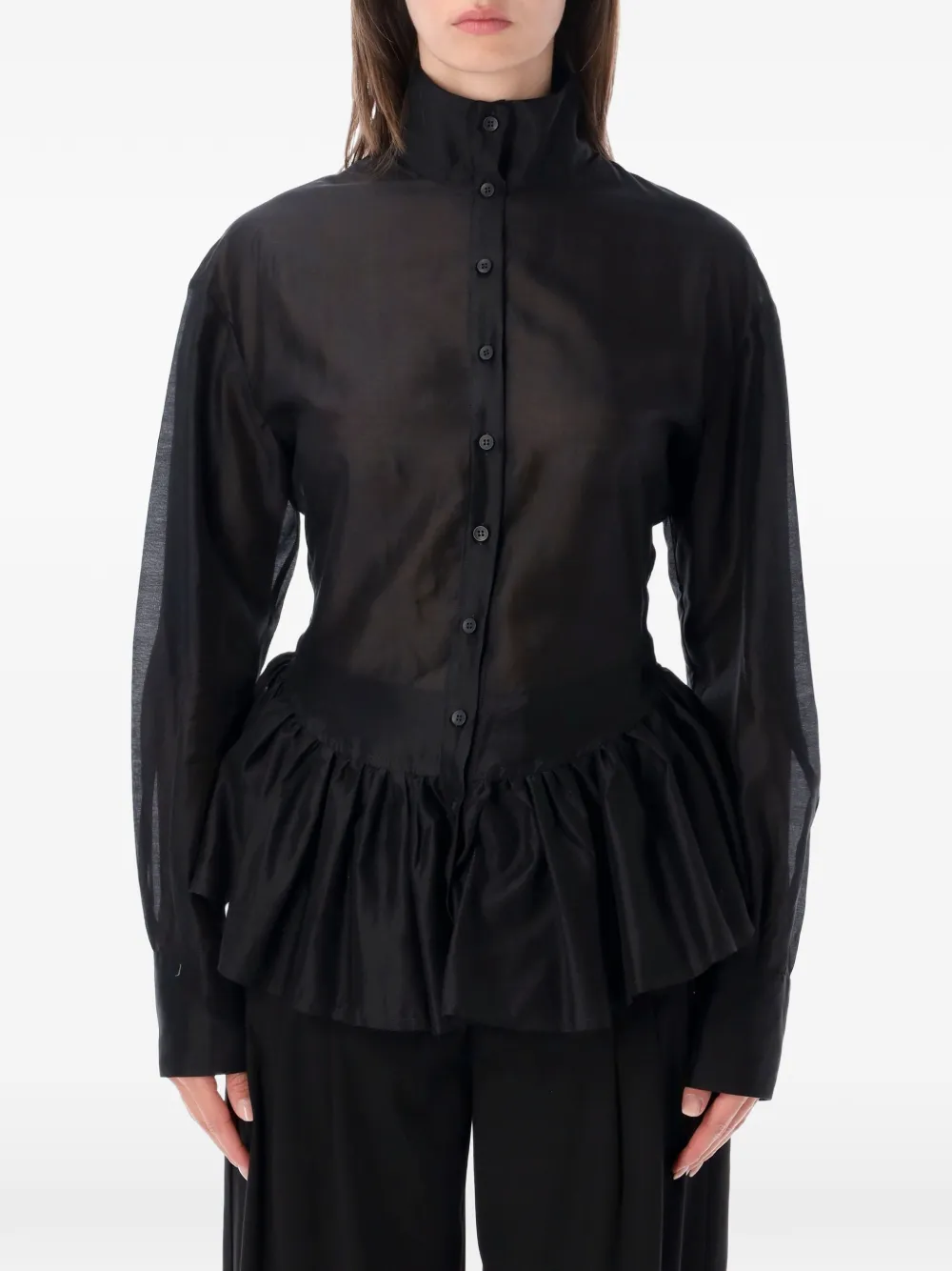 THELATEST Elaine ruffled-peplum shirt Zwart