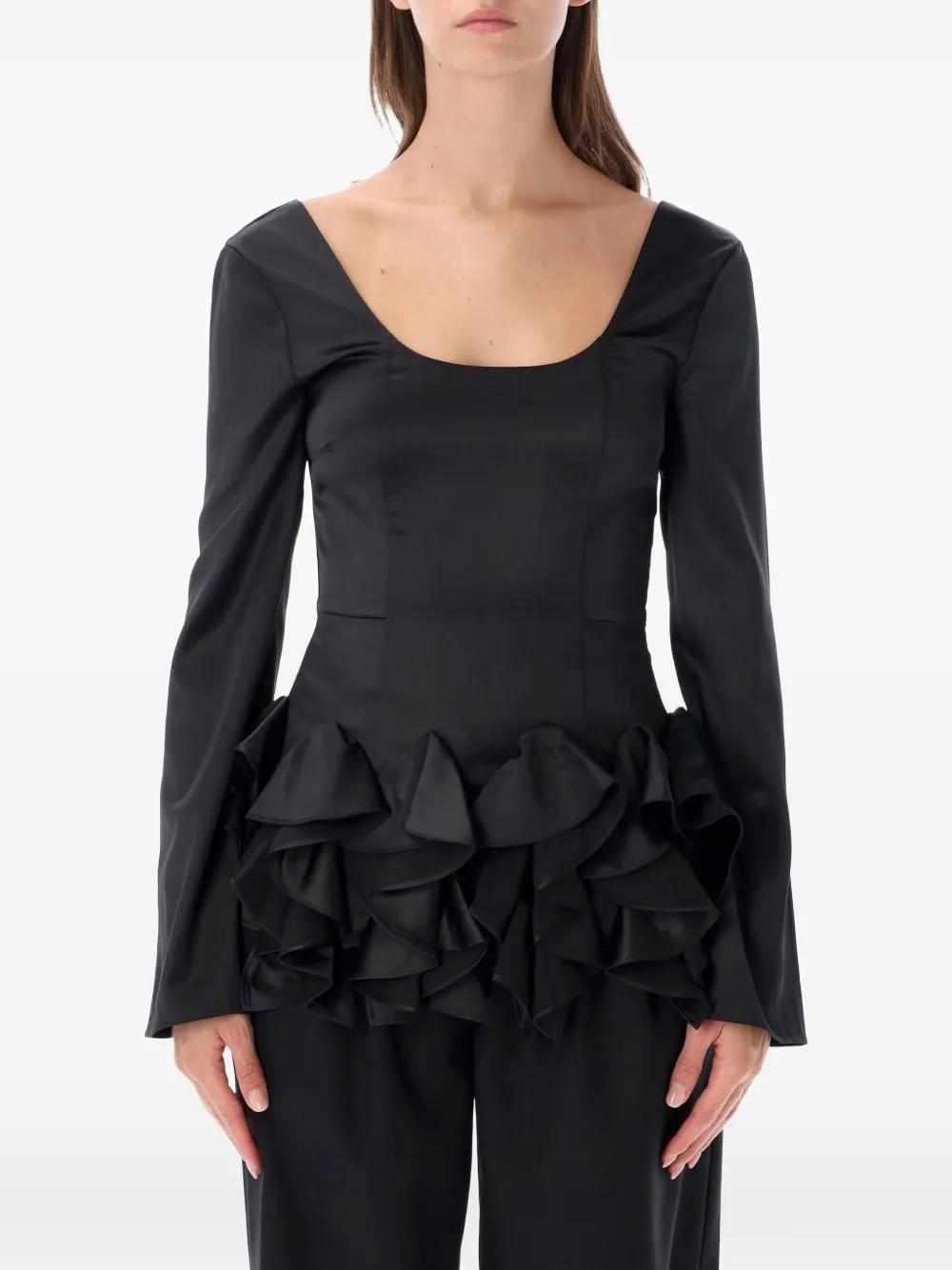 OpéraSPORT Vittoria ruffled long-sleeve top - Nero