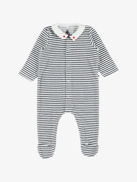 Petit Bateau heart-embroidered striped pajama