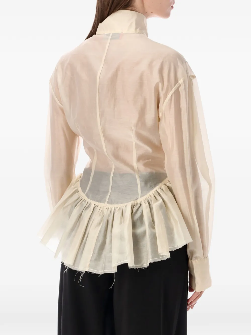 THELATEST Elaine ruffled sheer shirt Beige
