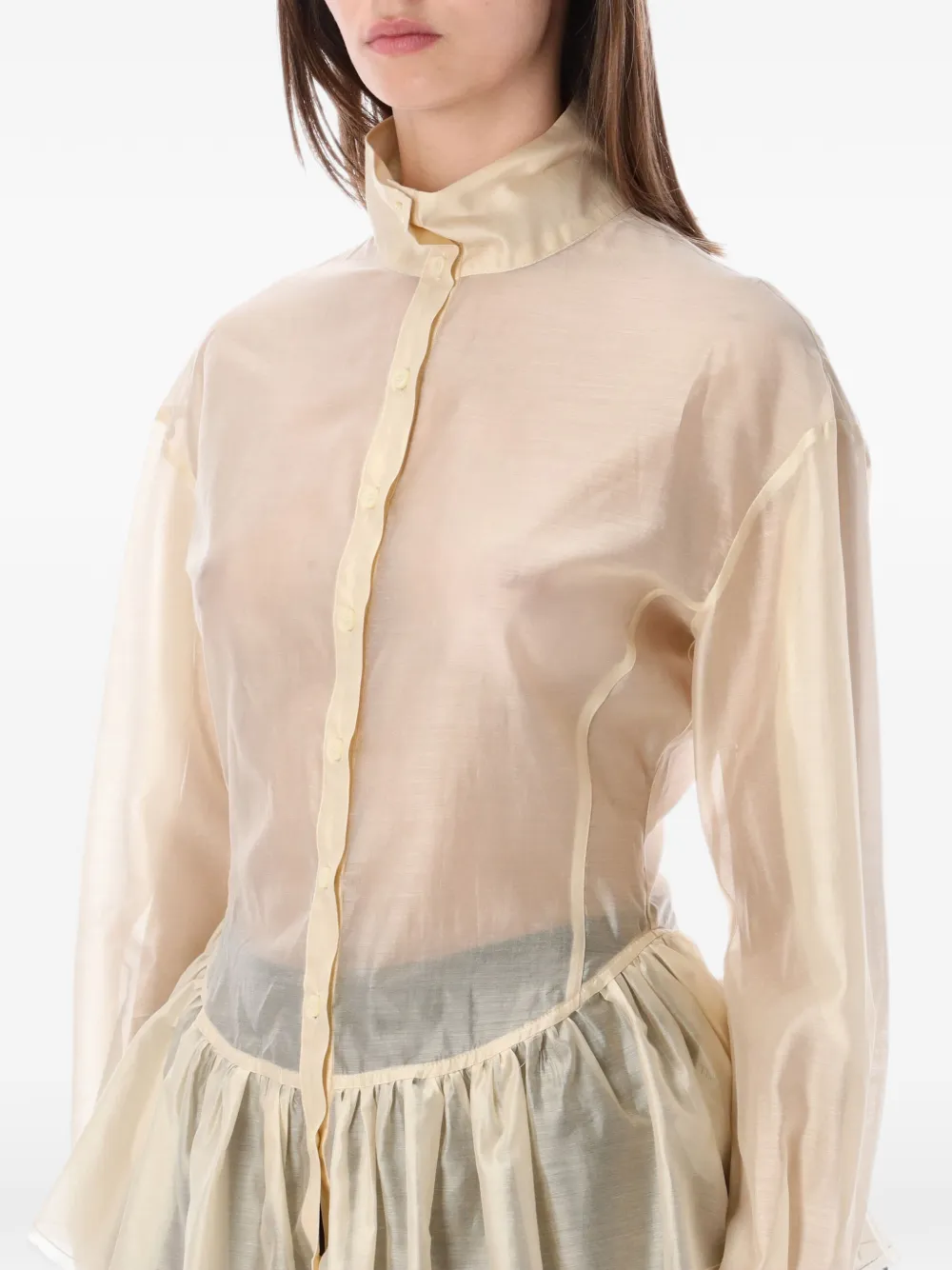THELATEST Elaine ruffled sheer shirt Beige
