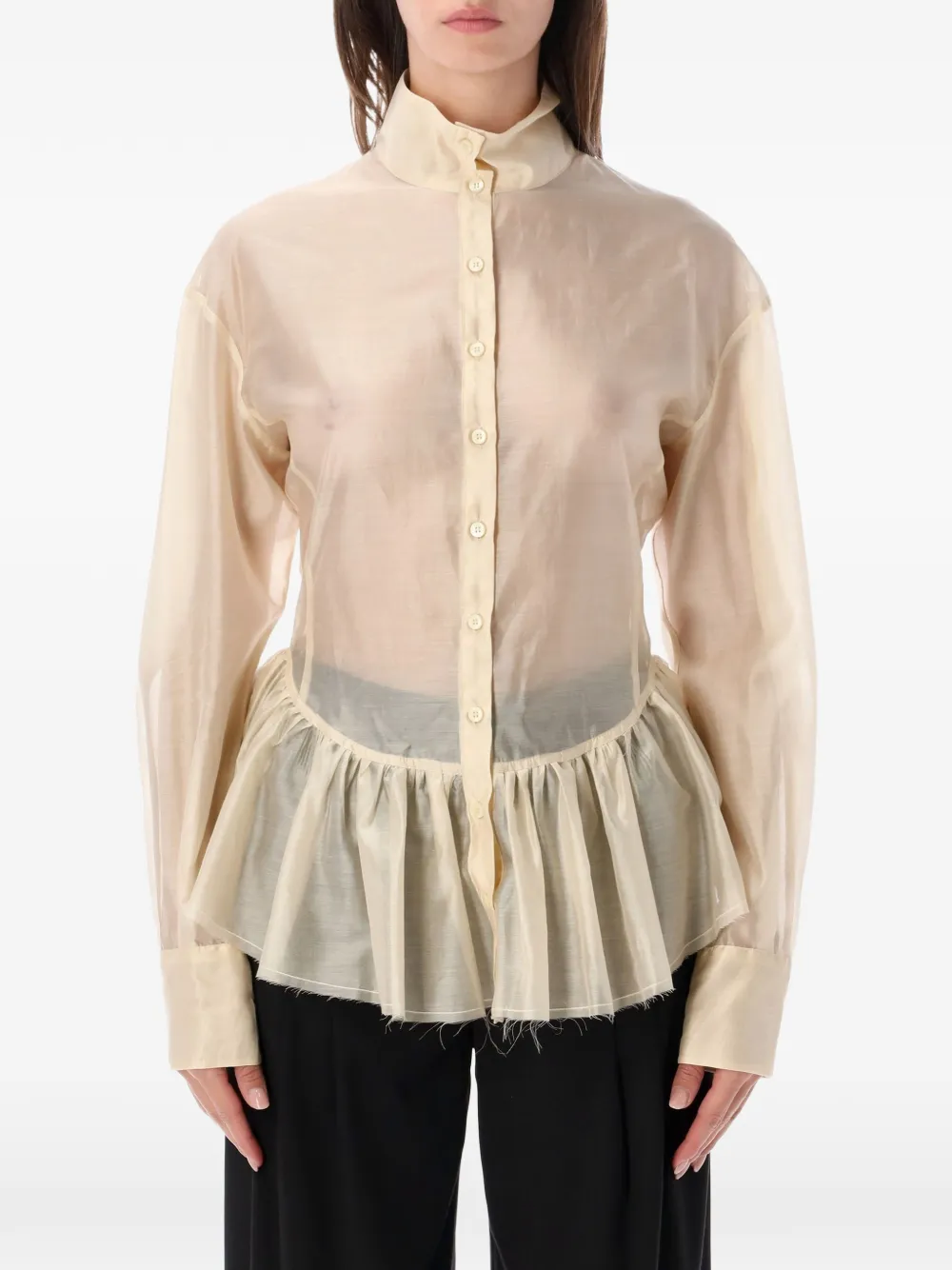 THELATEST Elaine ruffled sheer shirt Beige