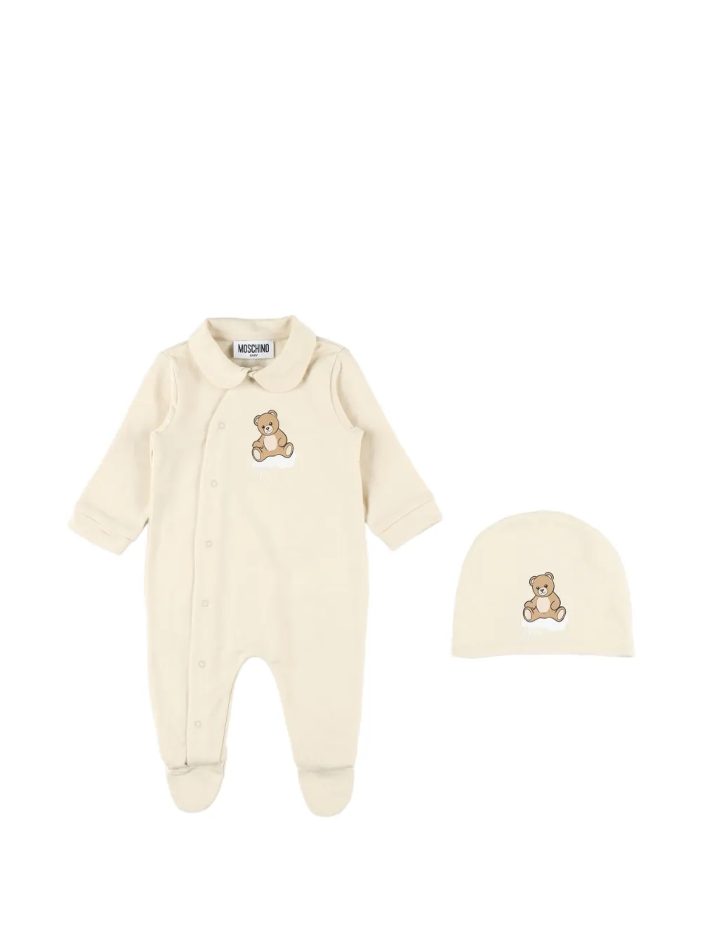 Moschino Kids Teddy Bear-print sleepsuit set - Nude