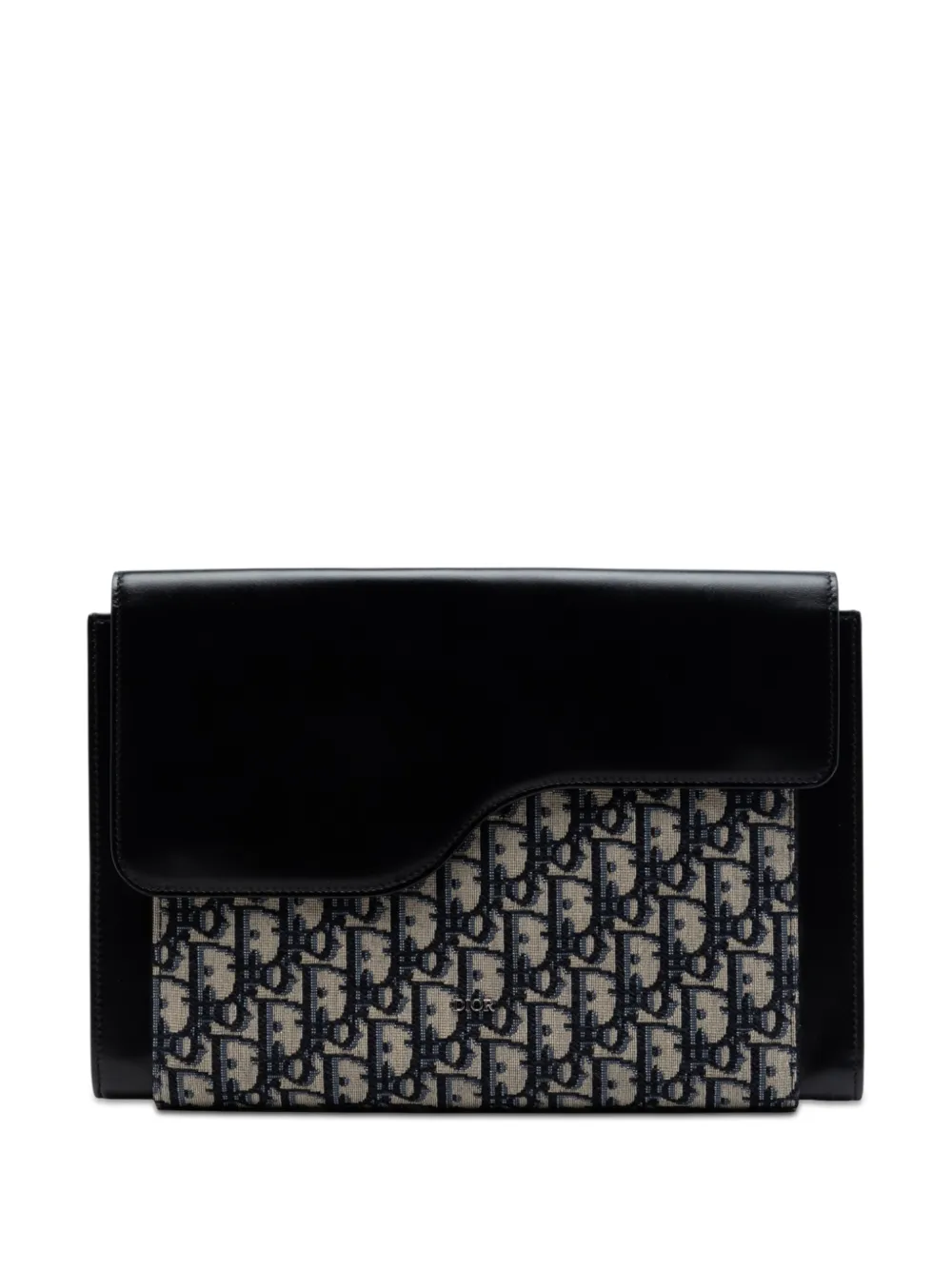 Christian Dior Pre-Owned 2024 Oblique Canvas and Leather Saddle Flap Portfolio Pouch clutch bag - Nero
