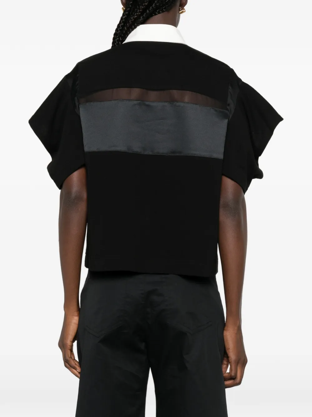 sacai Polotop met ruchemouwen en vlakken Zwart