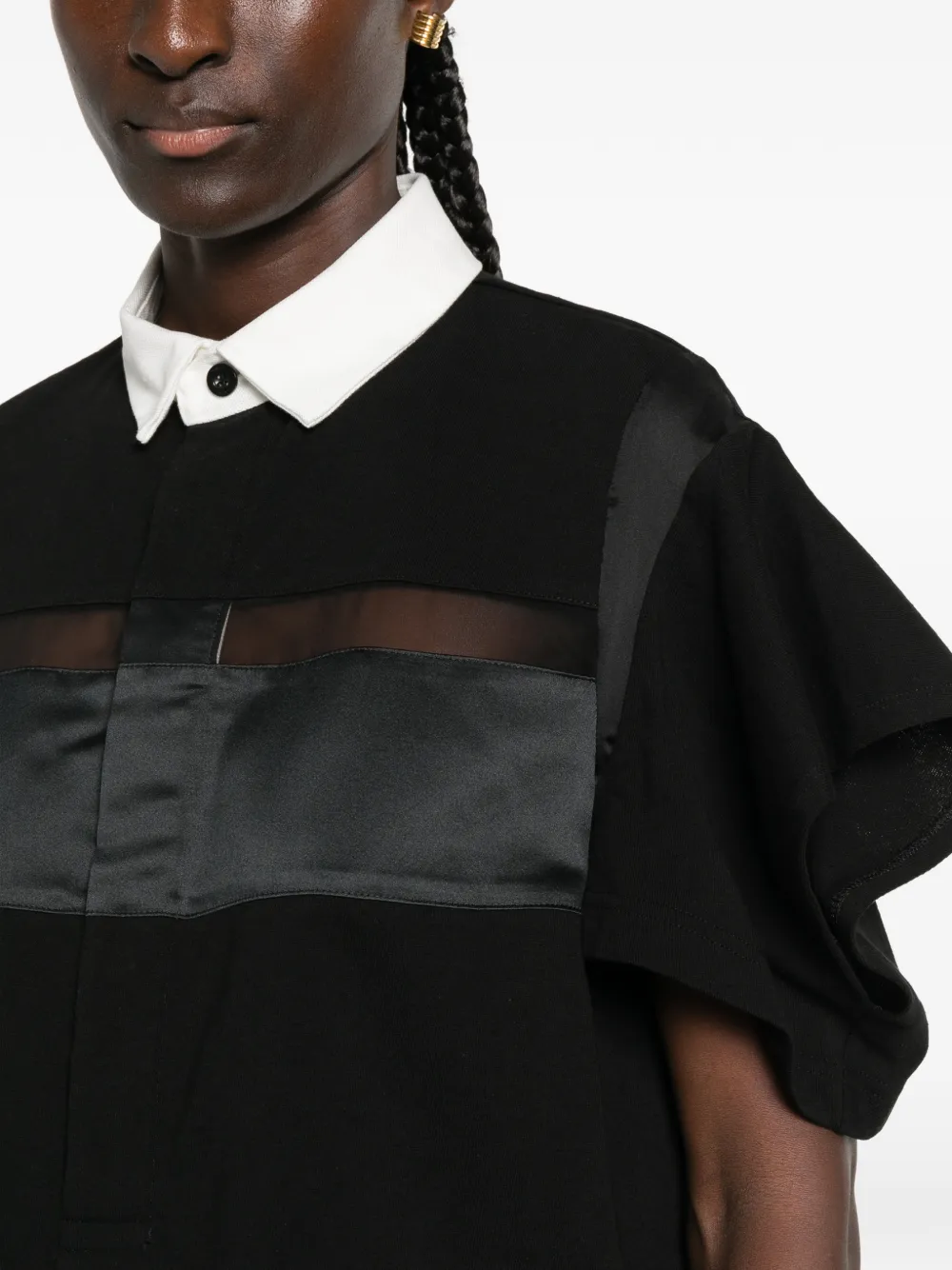 sacai Polotop met ruchemouwen en vlakken Zwart