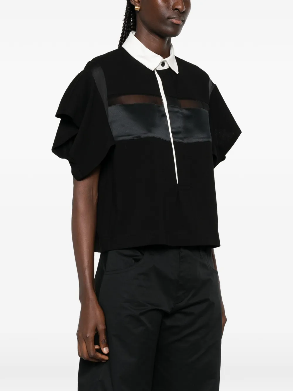 sacai Polotop met ruchemouwen en vlakken Zwart