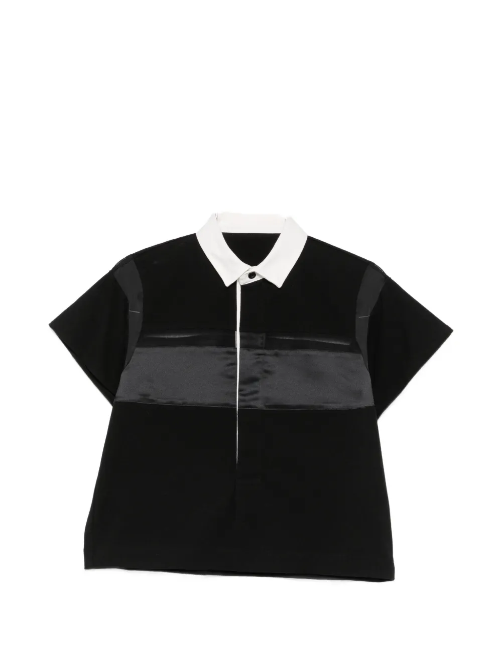sacai ruffled-sleeve panelled polo top - Nero