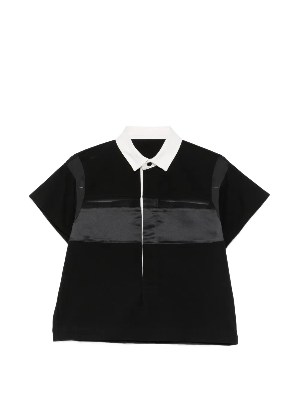 sacai ruffled-sleeve panelled polo top - Nero