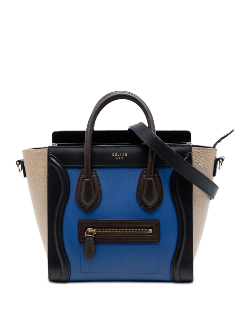 Pre-owned Celine 2015 Nano Tricolor Leather Luggage Tote Satchel In Black