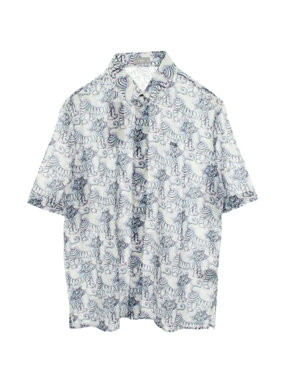 Christian Dior Pre-Owned x Kenny Scharf 2010s tiger-print short-sleeve shirt - Bianco