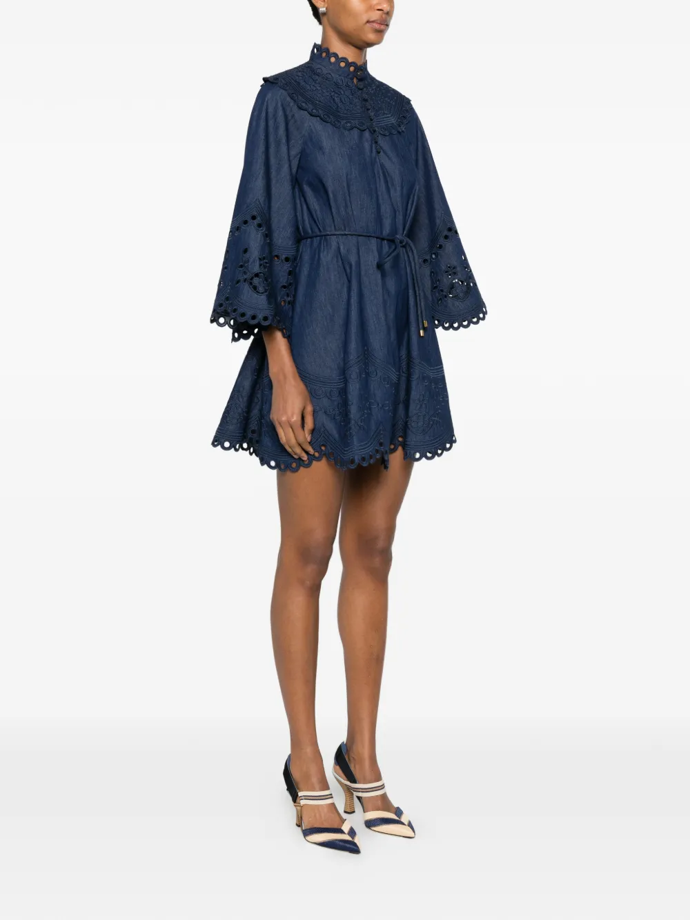 ZIMMERMANN Broderie Anglaise jurk met ceintuur Blauw
