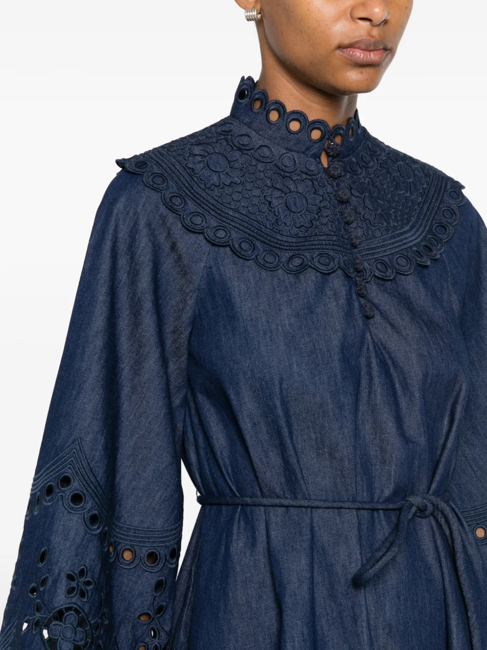 ZIMMERMANN Broderie Anglaise jurk met ceintuur Blauw