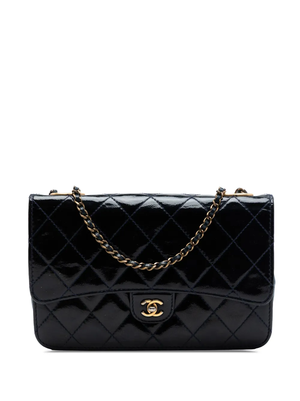 CHANEL Pre-Owned 2015-2016 Quilted Patent and Goatskin CC Eyelet Wallet On Chain crossbody bag - Blu