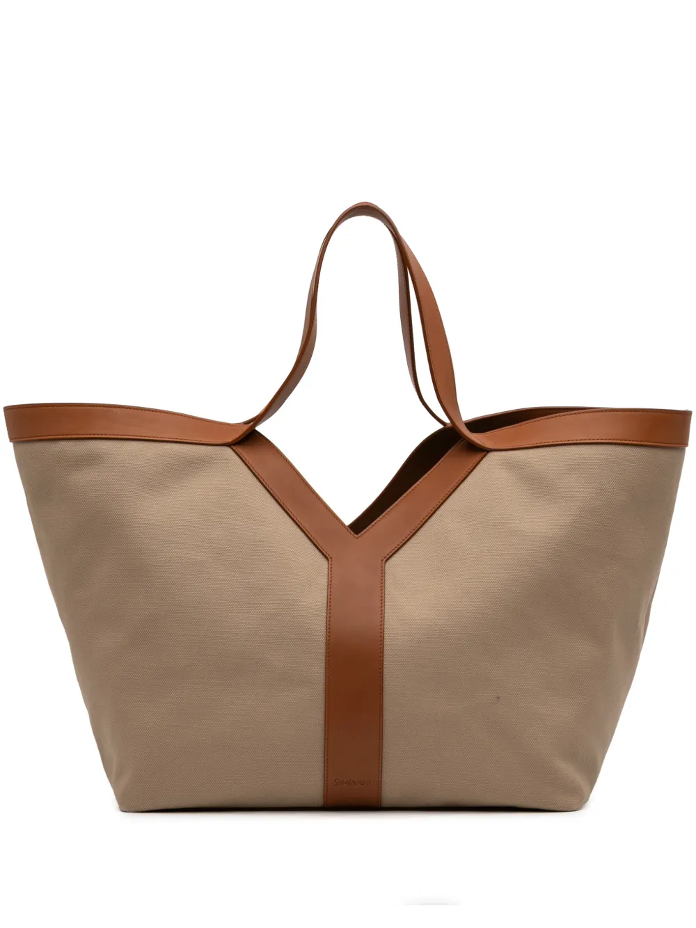 Saint Laurent Pre-Owned 2024 Leather Trimmed Canvas Y tote bag - Marrone