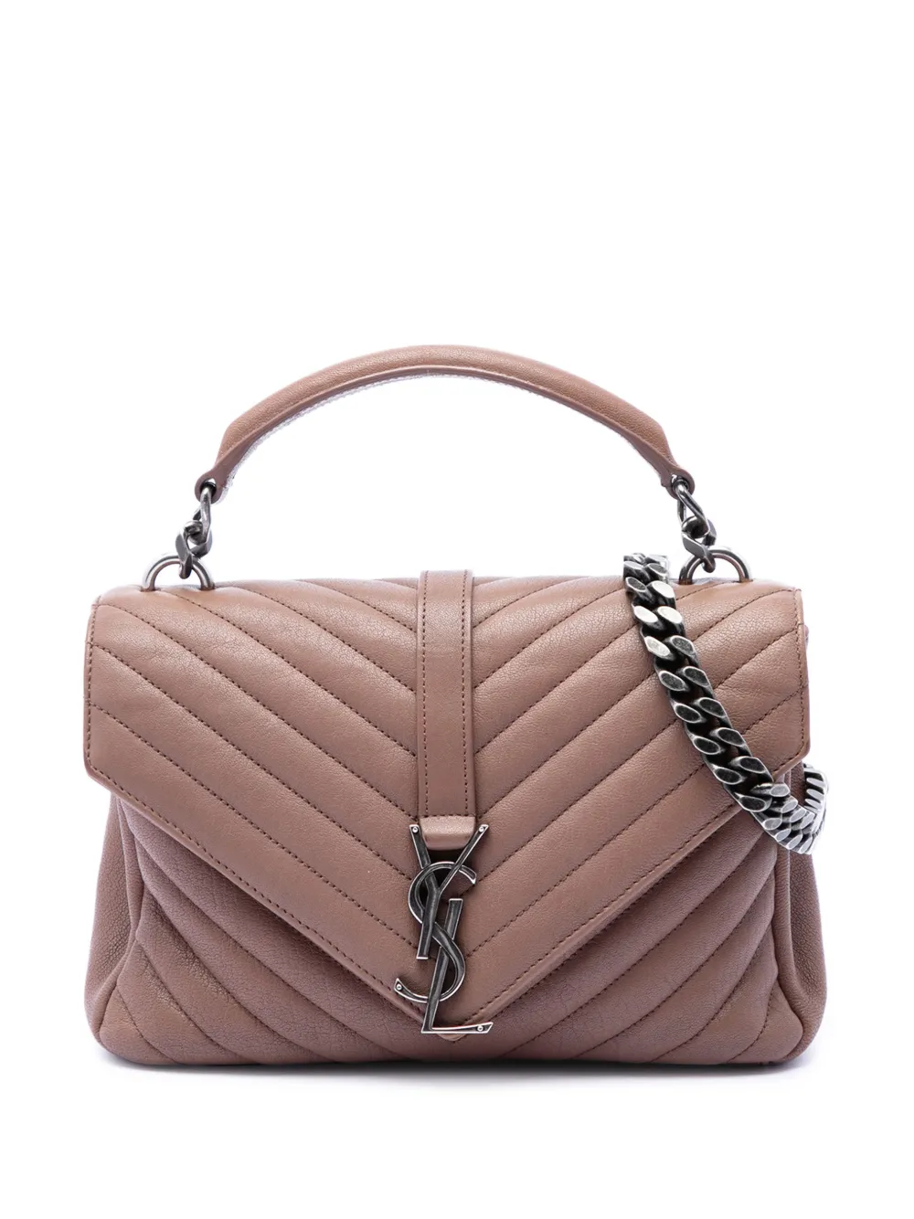 Saint Laurent Pre-Owned 2016 Medium Chevron Sheepskin Monogram College satchel - Brown